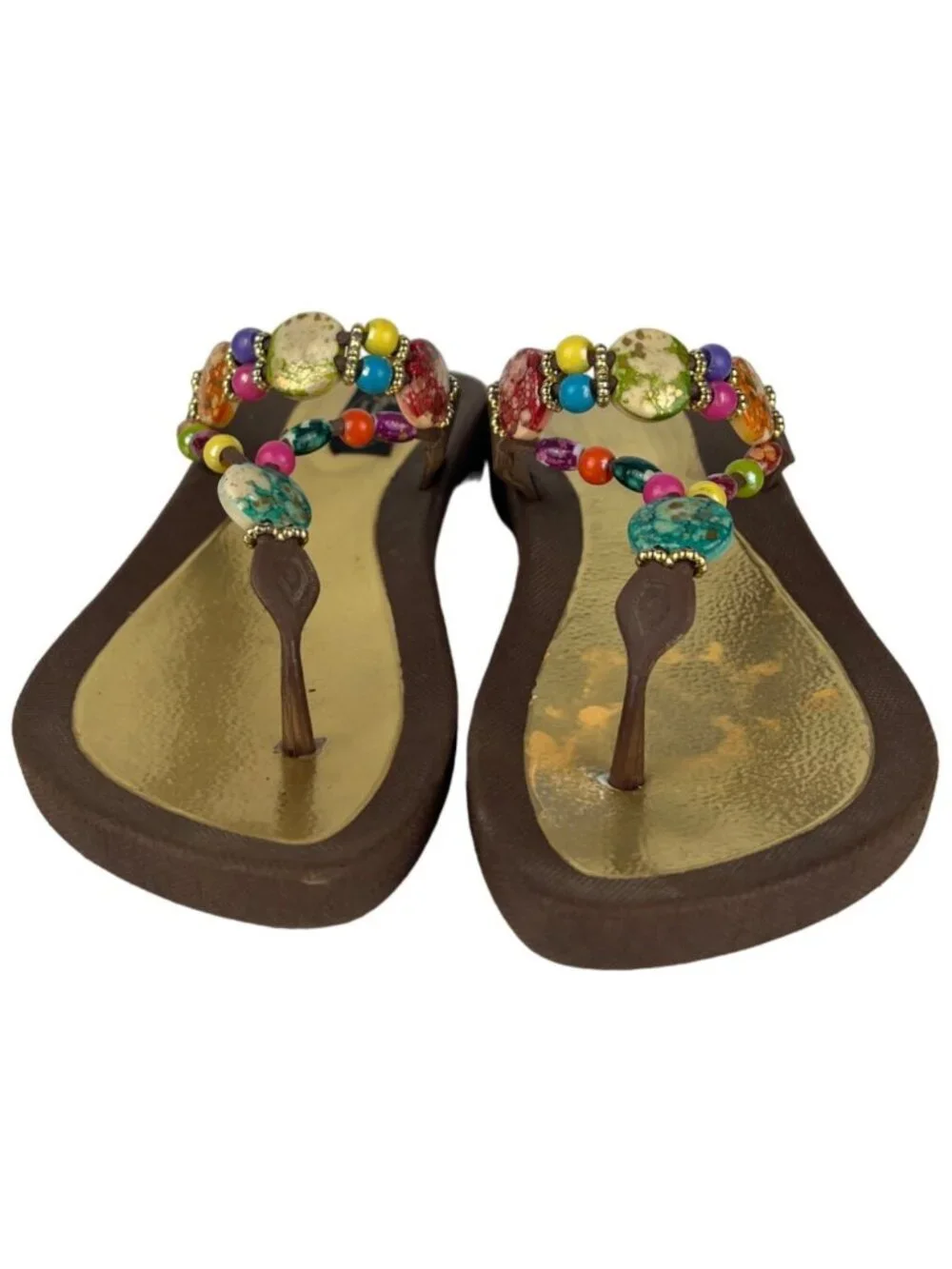 Grandco Waterproof Sole Beach Thong Beaded Jeweled Sandals Size 7